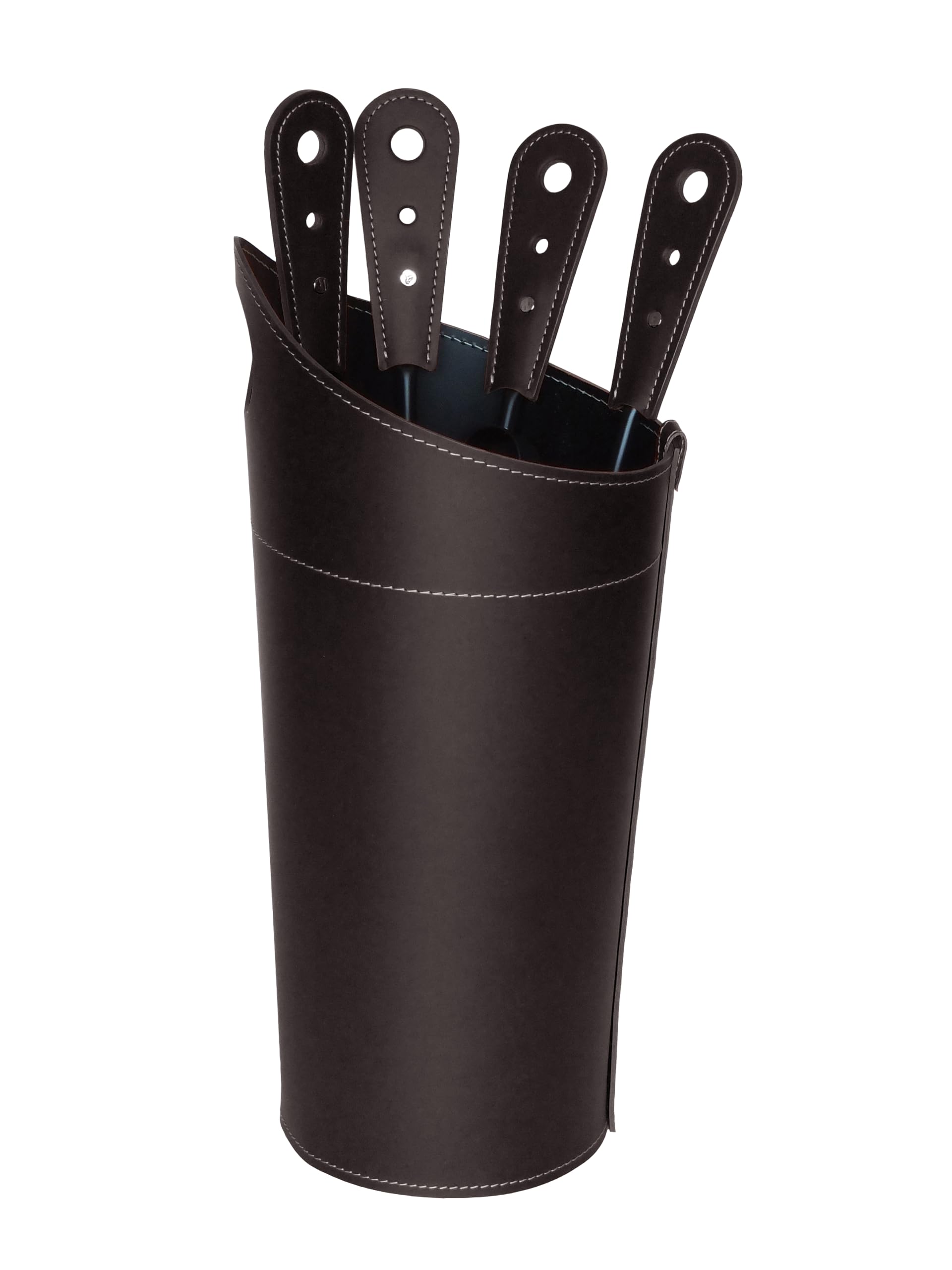 LIMAC Design NILAR, Set Ferri da Camino con Manico in Cuoio, Borsa Porta-Ferri Moderno in cuoio, Attrezzi da Caminetto, Sacca portaferri, Prodotto in Italia. Marrone Scuro