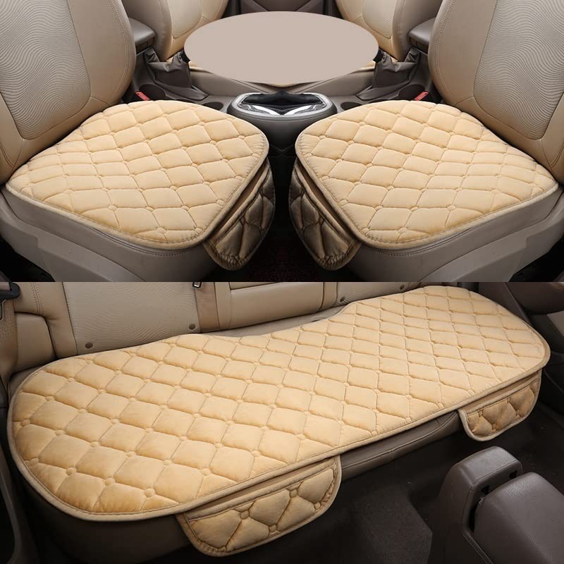 Seggiolino Auto Pad Protezione Coprisedile per Auto Anteriore Posteriore Tessuto Floccato Cuscino per Seggiolino Auto Protezione Tappetino Universale (Color : 1 Set Beige)