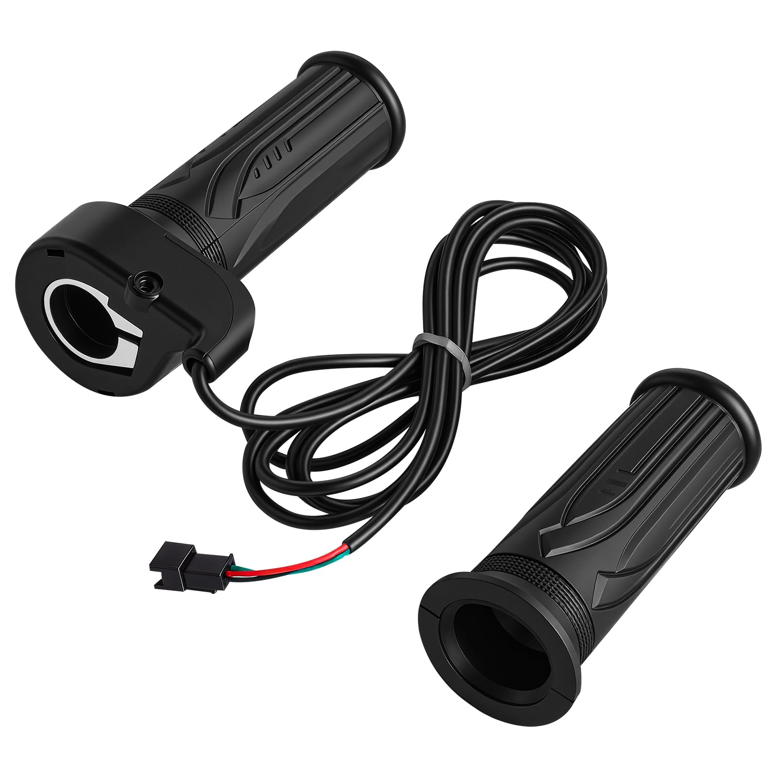 1 Pair E Bike Full Twist Throttle Handle, 12V-72V 3 Pin Electric Bicycle Speed Control Handle, Throttle Grip for Ebike Scooter Fits 22mm Handlebar Waterproof Connector Black