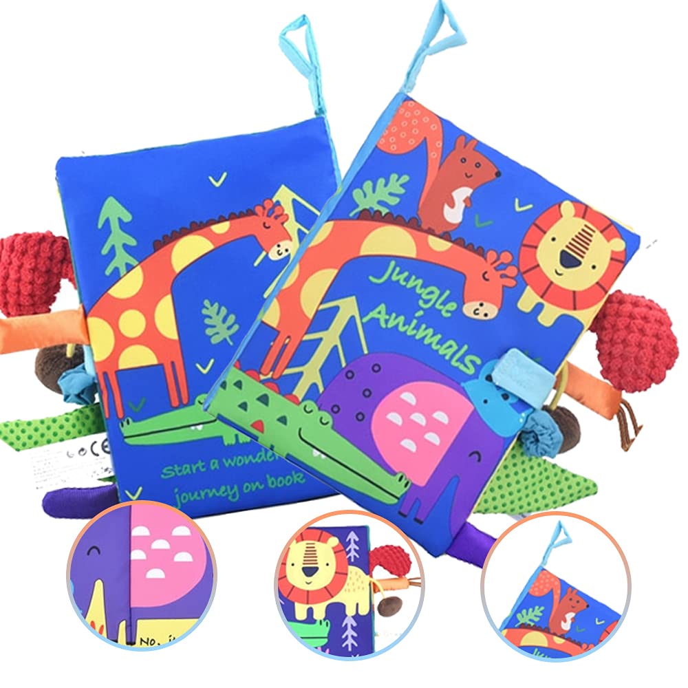 Baby Cloth Book,Baby's First Book Touch and Feel Fold Book, Can Wash The Tail of Dinosaur | Mermaid | Ocean World，Early Education Toy Gift for Toddlers, Boys and Girls (Jungle Tail)