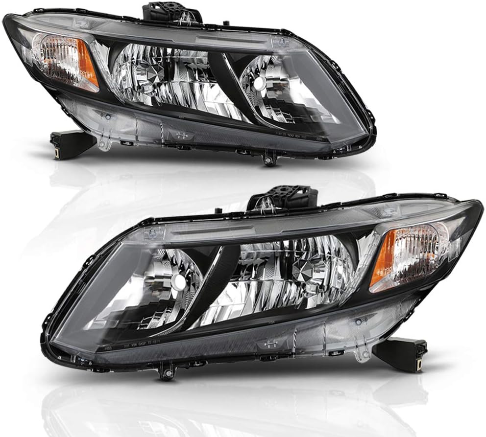ACANII - For 2012-2015 Honda Civic Sedan 12-13 Coupe Black Housing Hadlights Headlamps Assembly Driver & Passenger Side