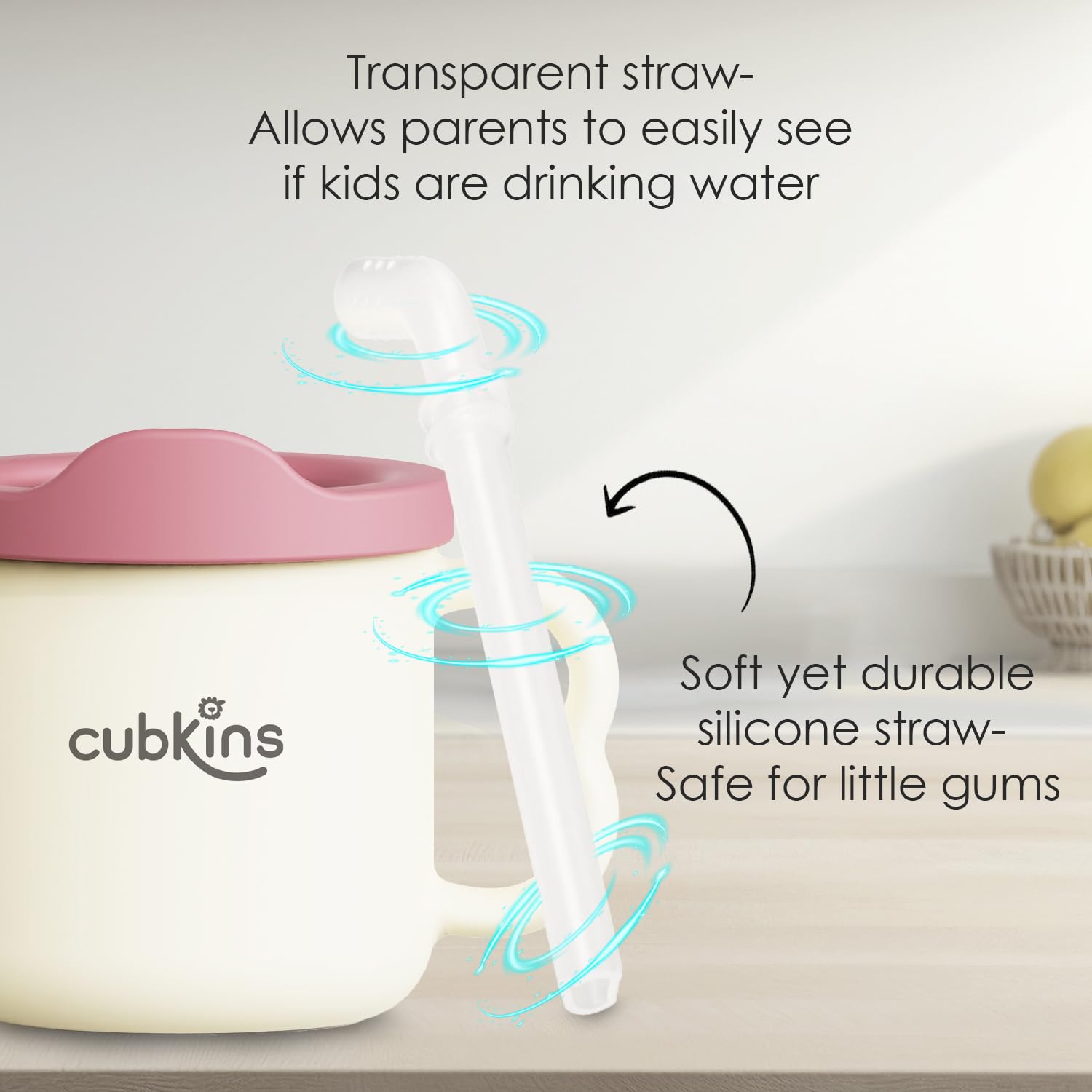 CUBKINS Silicone Sippy Cup with Soft and Durable Straw Training Cup for Babies | Transparent Measuring Level Cup with Lid for Toddler and Kids - Image 5 thumbnail