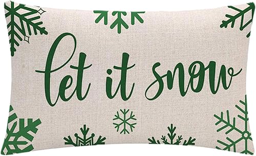 Miniatura 1 de Fundas de almohada decorativas de Navidad diseño de copo de nieve verde Let It Snow rectangularfunda de cojín de cintura para invierno vacaciones