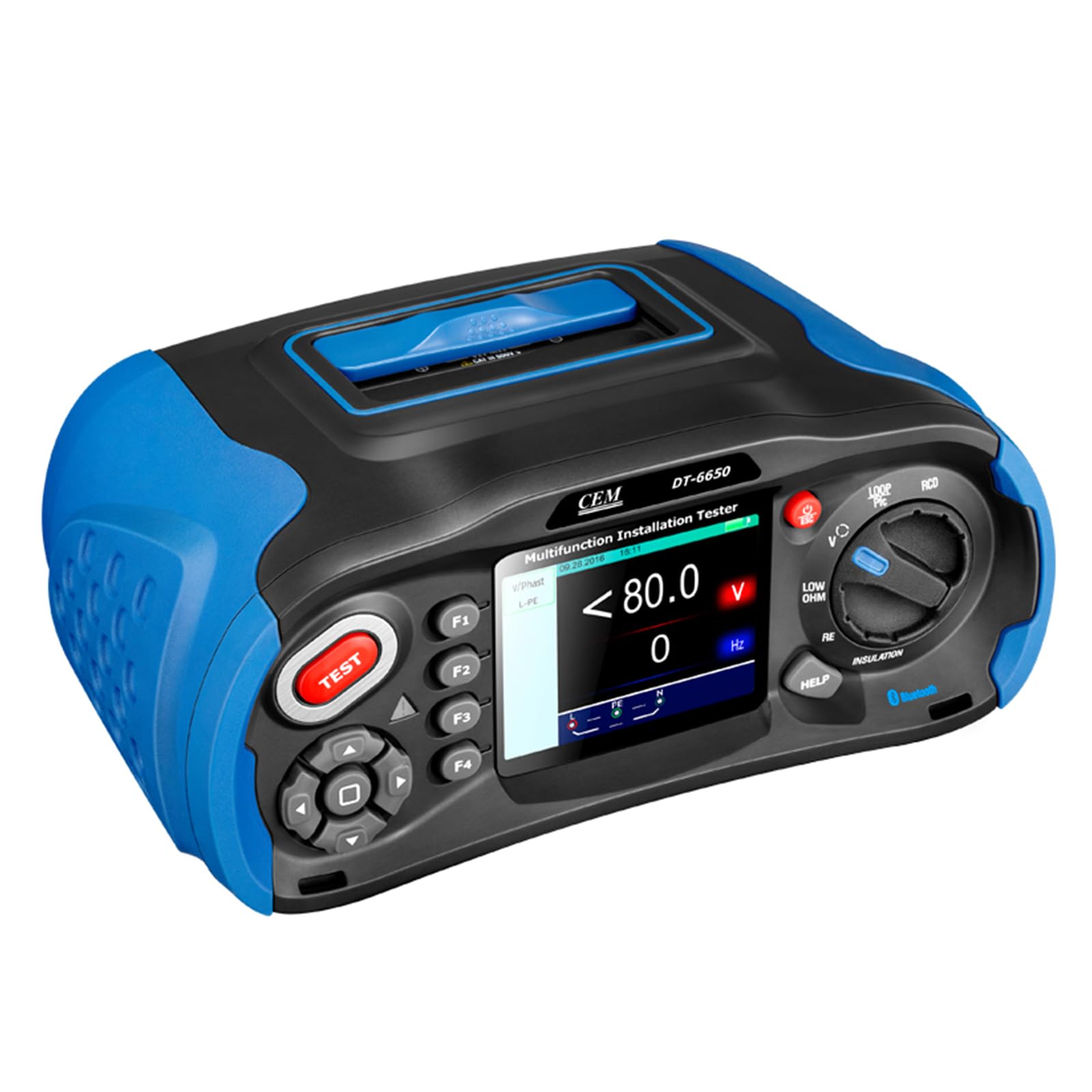 CEM DT-6650 Multifunction Installation Tester with Earth Resistance Test Kit – Includes Probes, Cables (Red, Green, Yellow), Iron Rods, and Clips