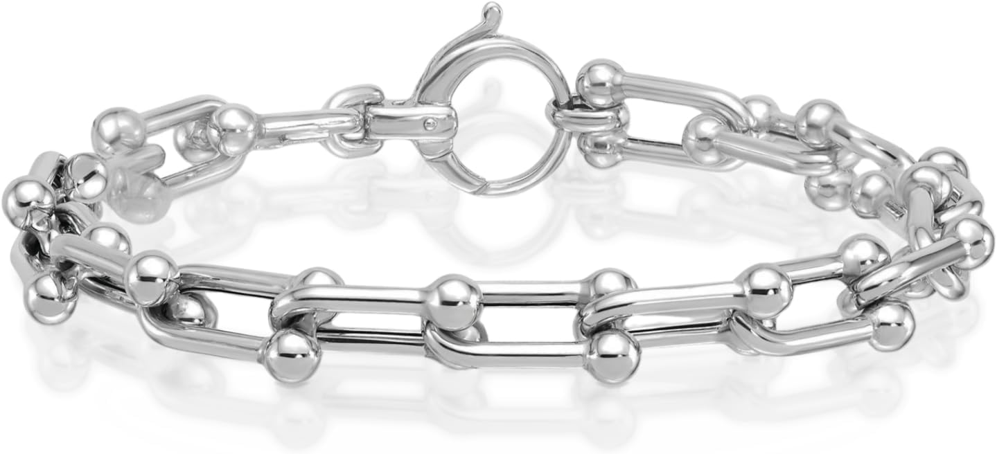 IceCarats 14K Solid White Gold 7mm Chunky Mariner Chain Link Bracelet 8 inch Polished For Her