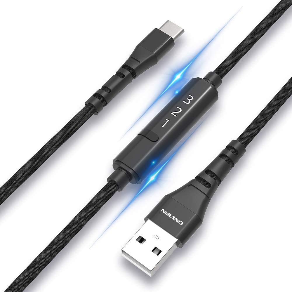 Onvian 3A USB Type C Fast Charging Cable with Timing Function, USB A to USB C Timed Nylon Braided Charge Cord Compatible with Samsung Galaxy S10 S9 S8 Plus and Other USB C Charger - (3.3FT/1M)