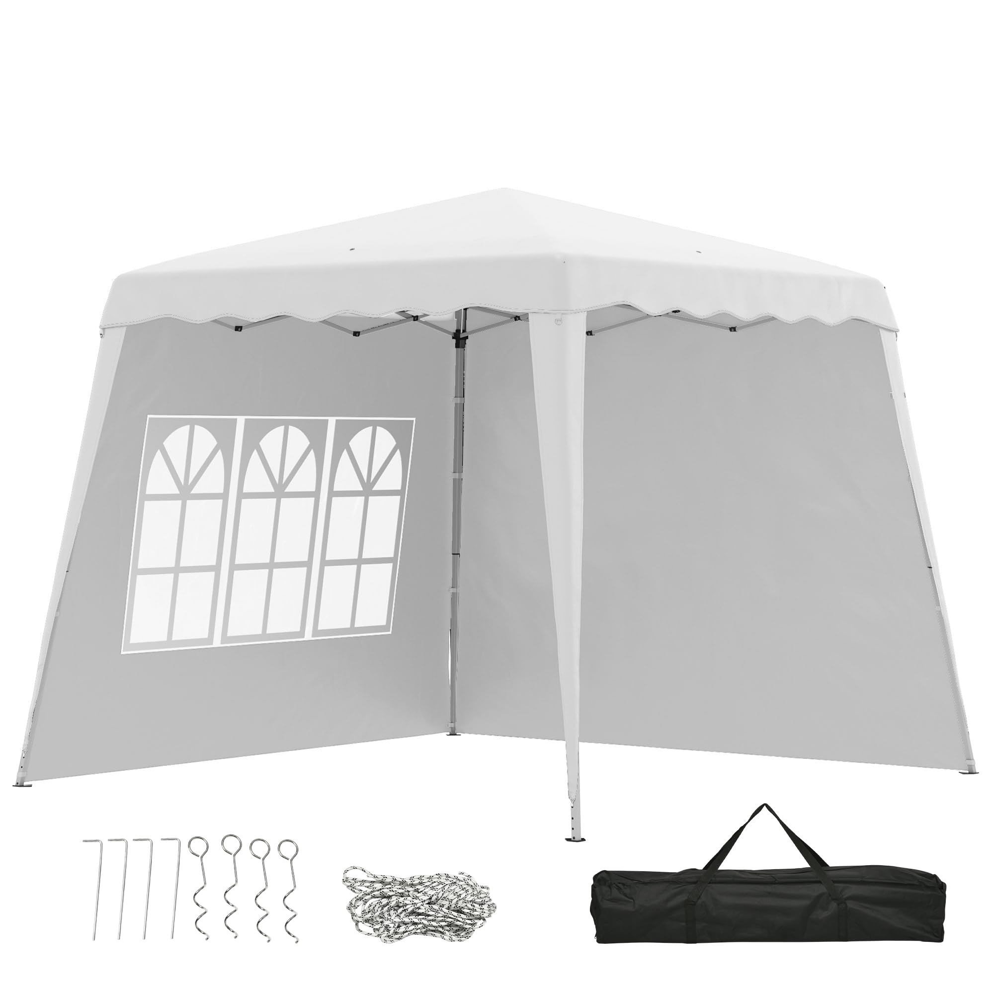Outsunny Gazebo Pieghevole 2.4x2.4 m Pop Up Altezza Regolabile Bianco | 3 Livelli, Borsa da Trasporto, Gazebo da Esterno, Acciaio e Oxford, UV50+, per Giardino, Feste