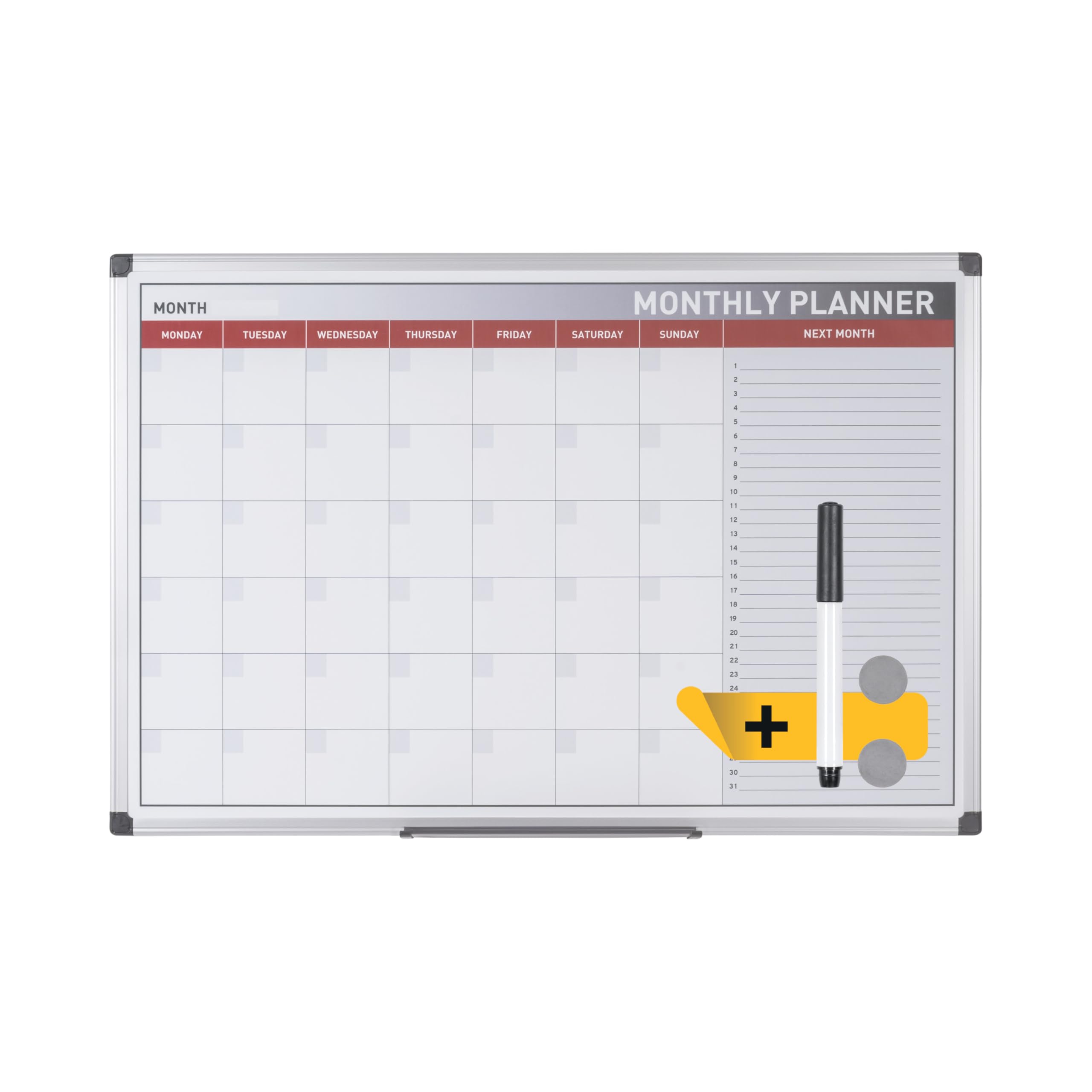Bi-Office Monatsplaner, Magnetisch, Aluminium Rahmen, 90x60cm