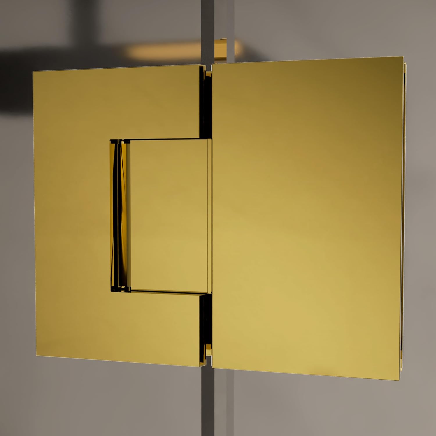 Brixwell 180 Degrees Glass-to-Glass Shower Door Hinge, 5 Degrees Preset, Solid Forged Brass, Polished Brass Finish, Height 4", Plate Width 2-1/4" Each Side, Total Width 4-11/16"