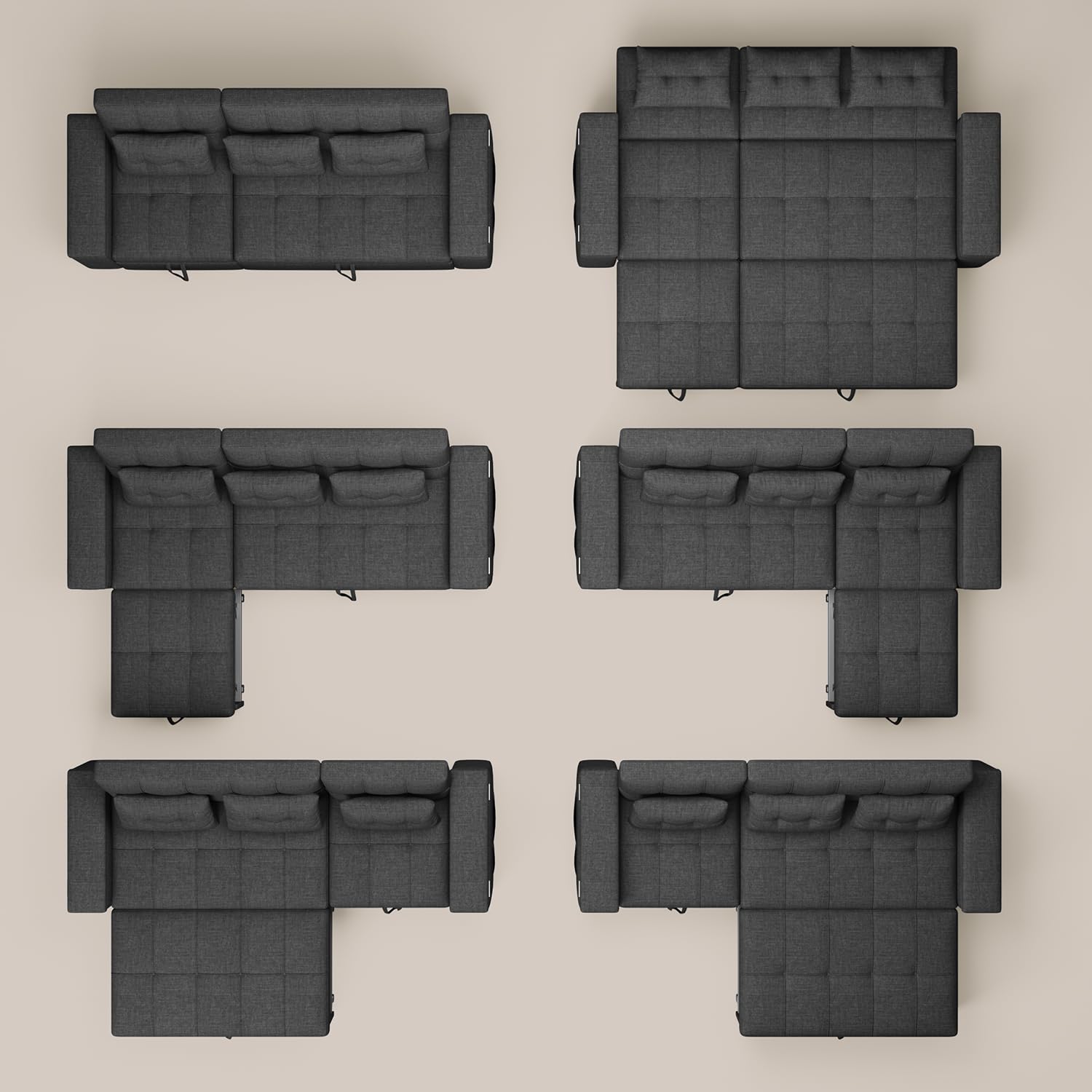 87" Convertible Sofa Bed, Pull Out Couch for Small Spaces, Dark Gray | Space-Saving Sleeper, Pull-Out Design, Adjustable Backrest, Wide Armrests with Storage, Plush Cushions for Small Spaces