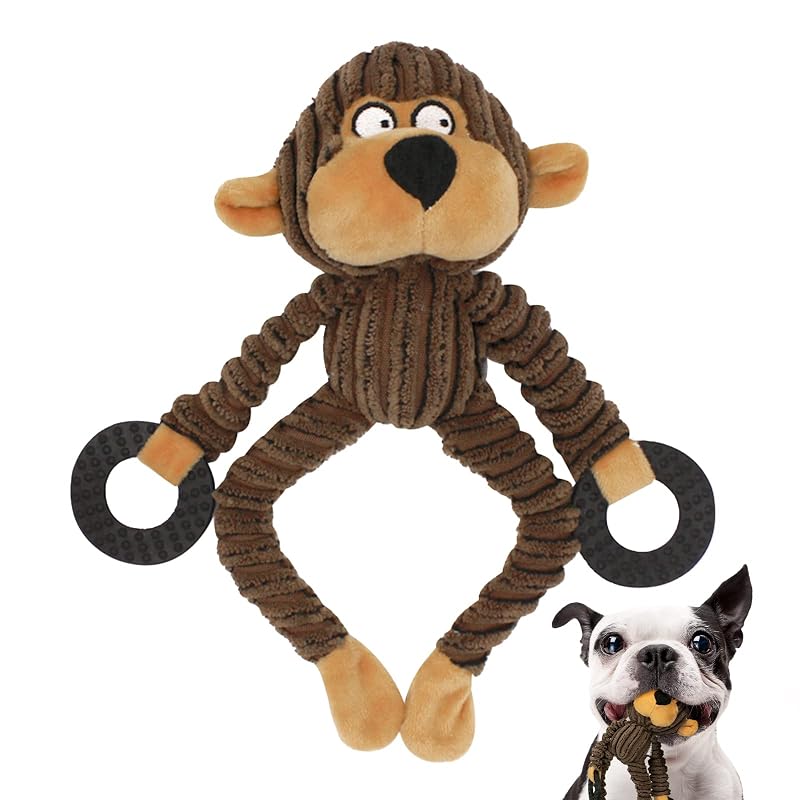 Brinquedo para Cães com Apito HGB, Macaco de Pelúcia com Anéis para Dentição, Pequeno