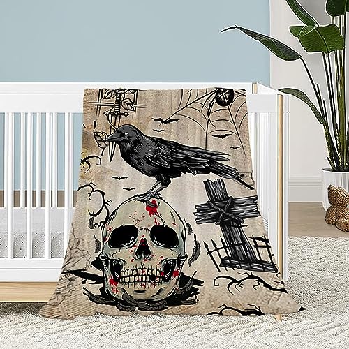 Neatee Living Halloween Throw Blanket Small Vintage Skull Blanket Halloween Kid Child Blanket Lightweight Fuzzy Soft Cozy Fleece Blankets and Throws Couch Bed Outdoor Decorative Blanket 40x50