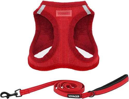 Voyager de Best Pet Supplies - Arnés de felpa suave pperro, arnés de chaleco y correa reflectante de 5 pies cmango de neopreno pperros pequeños y