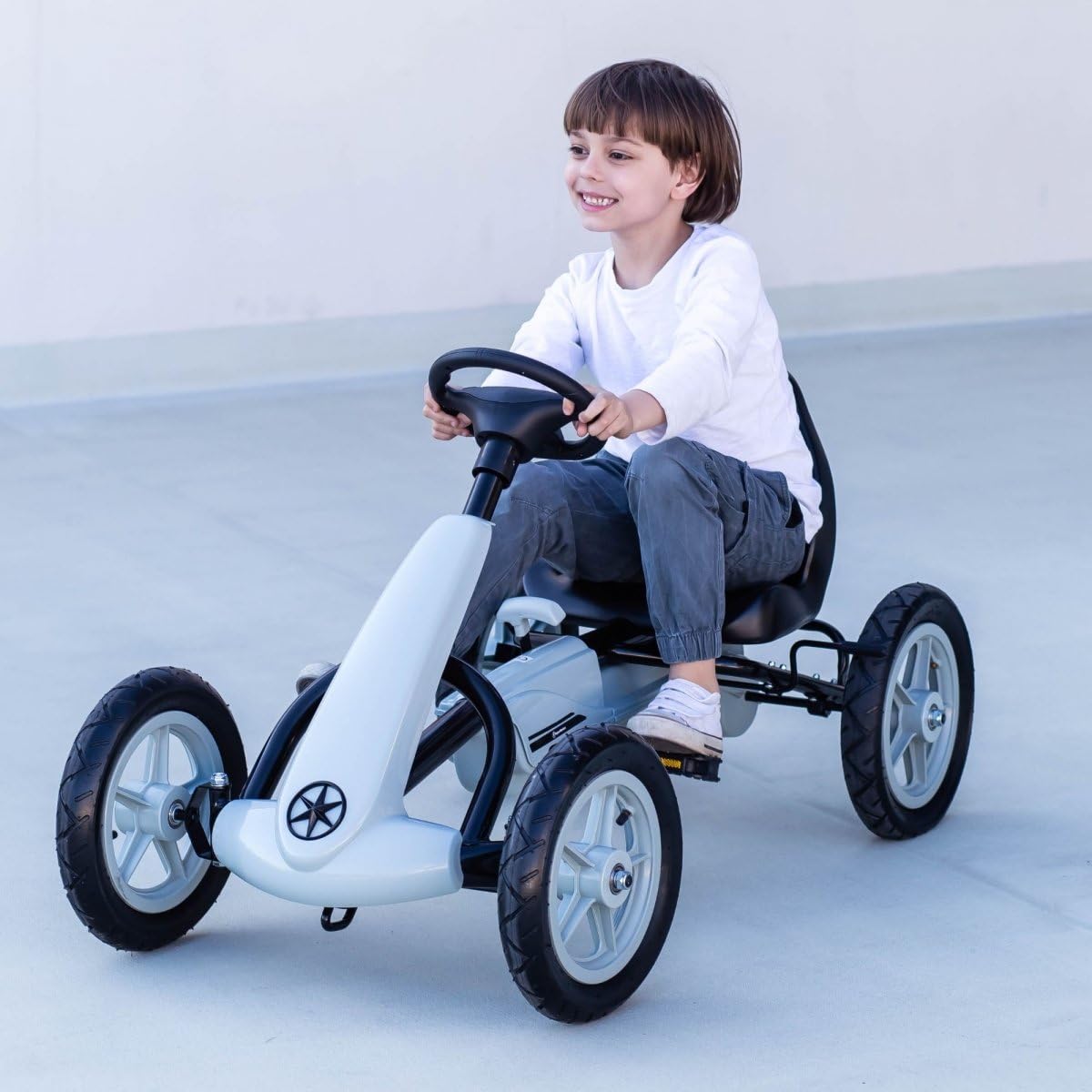 HyperMotion Go-Kart EVOQUE per Bambini (5-8 Anni) con 3 Modalità di Guida - Auto per Bambini Fino a 50 kg, Colore Grigio
