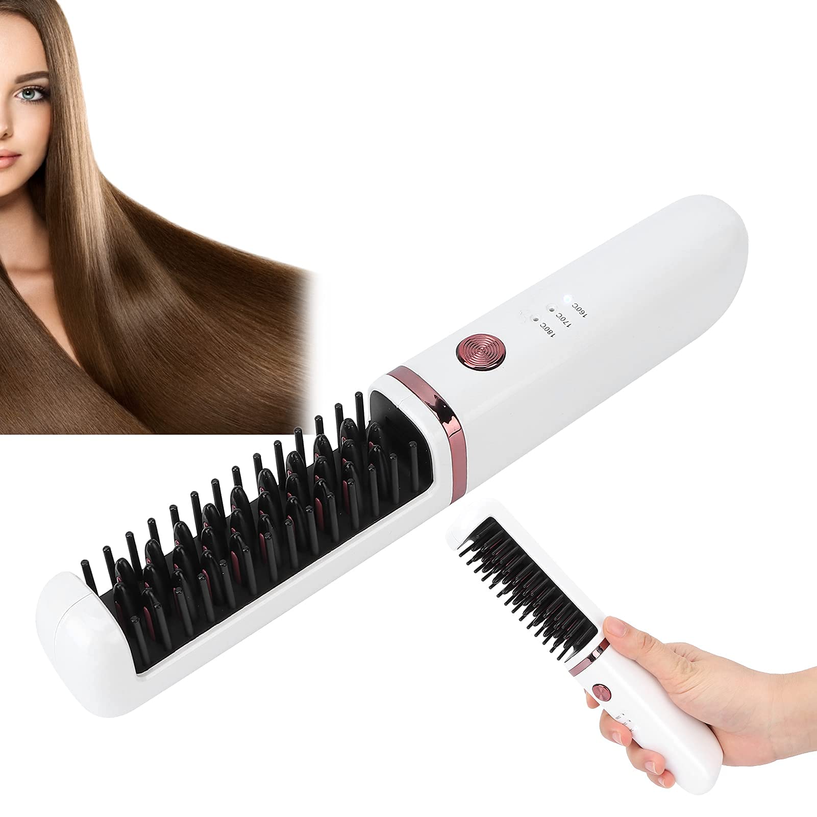 Mini Spazzola per Lisciare i Capelli Wireless con 3 Livelli di Temperatura Regolabili, Portatile e Ricaricabile