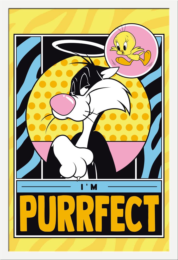 empireposter Looney Tunes – Tweety & Sylvester – Poster della serie TV per bambini – Dimensioni 61 x 91,5 cm + cornice intercambiabile Shinsuke® Maxi MDF bianco, disco acrilico