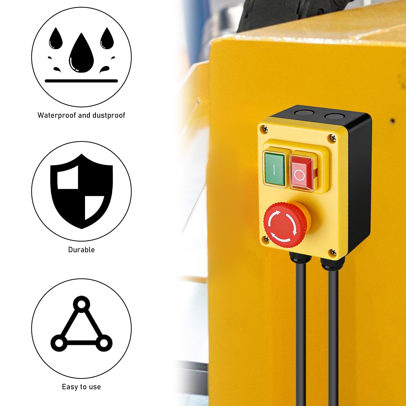 Interrupteur de machine 250 V, interrupteur marche/arrêt monophasé, interrupteur de sécurité 16 A avec prise de courant, interrupteur d'arrêt d'urgence pour éteindre rapidement la table de fraisage et