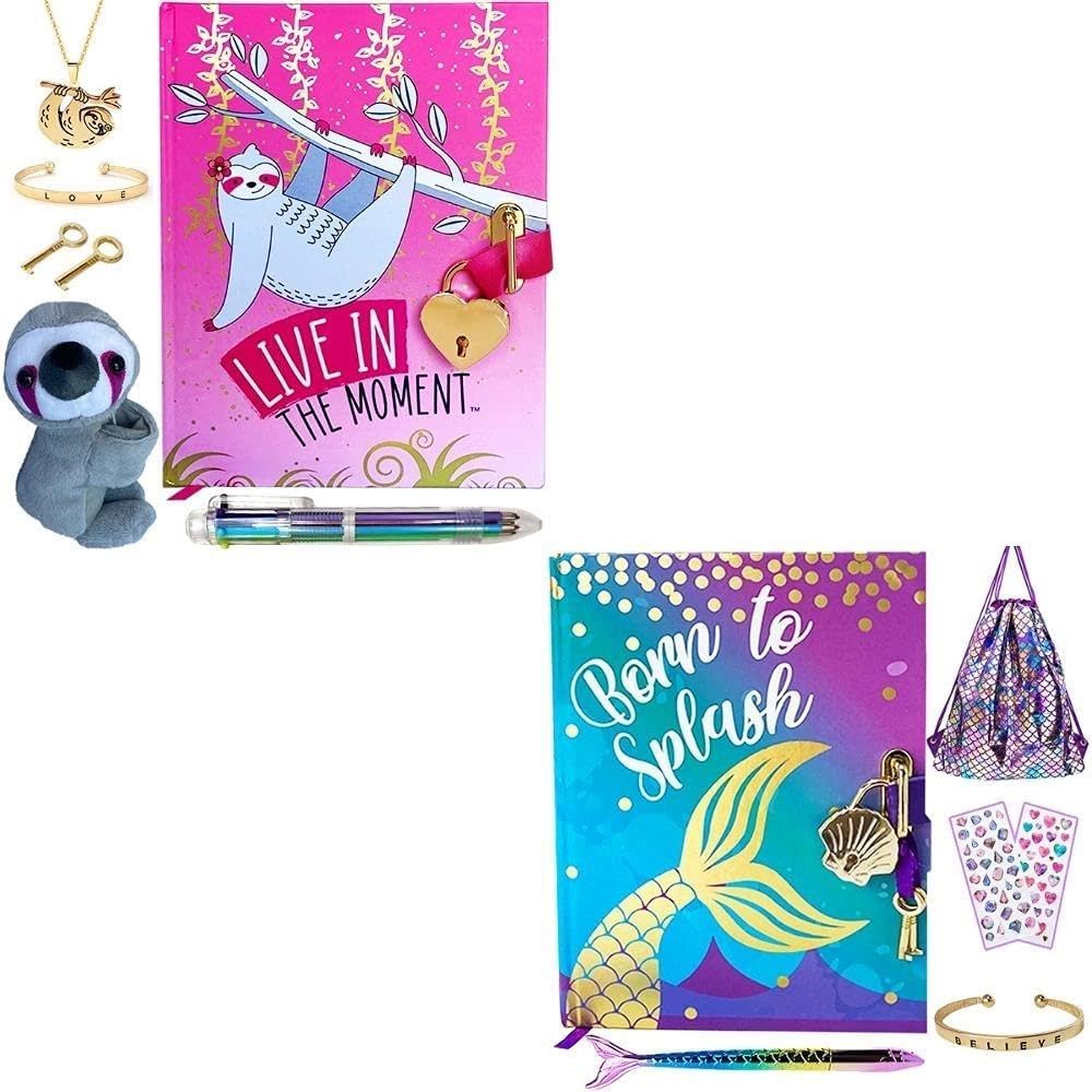 Life is a Doodle Mermaid and Sloth Diary Gift Sets for Girls Who Love to Journal and Draw - Each Bundle Comes Packaged in Their Own Gift Box With All of the Items Shown in the Images