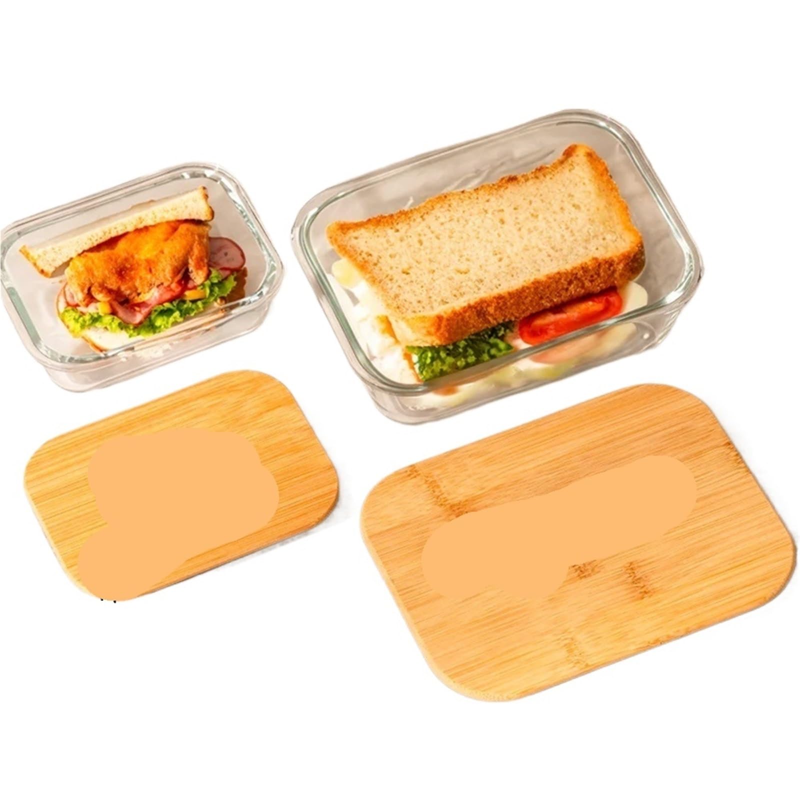 Boîte à lunch ménagère avec couvercle en verre et bois de bambou, idéale for conserver la fraîcheur des aliments micro-ondes