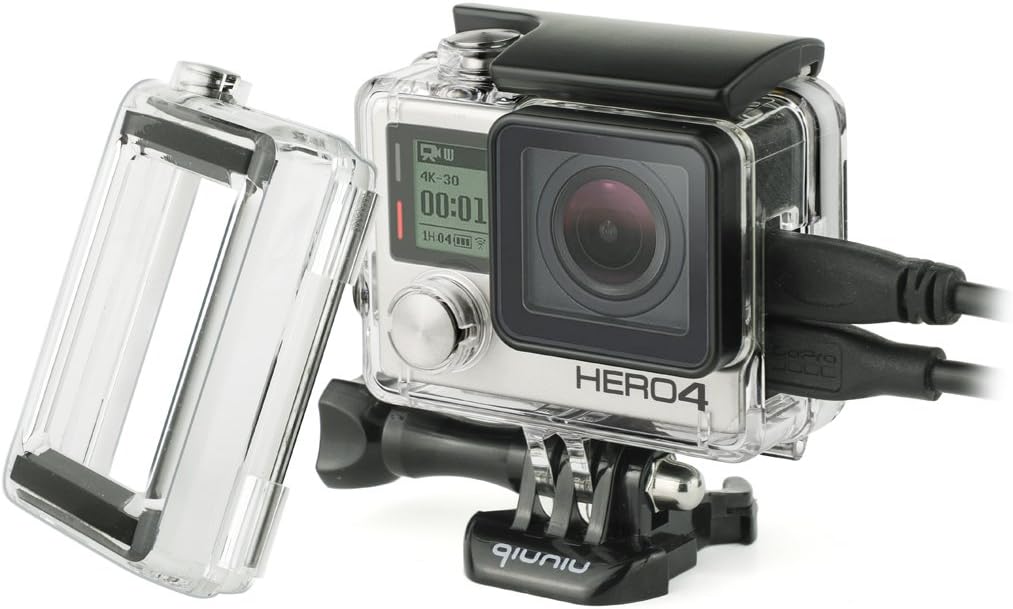 Side Open Protective Skeleton Housing Case with LCD Touch Backdoor and BacPac Backdoor for Extended LCD Screen or Expansion Battery - Compatible with GoPro Hero 4, 3, and 3+ - Transparent Clear