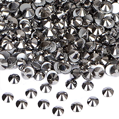 1440PCS Art Nail Rhinestones Non Hotfix Glue Fix Round Crystals Glass Flatback for DIY Jewelry Making with one Picking Pen (ss12 1440pcs, Jet Hematite)