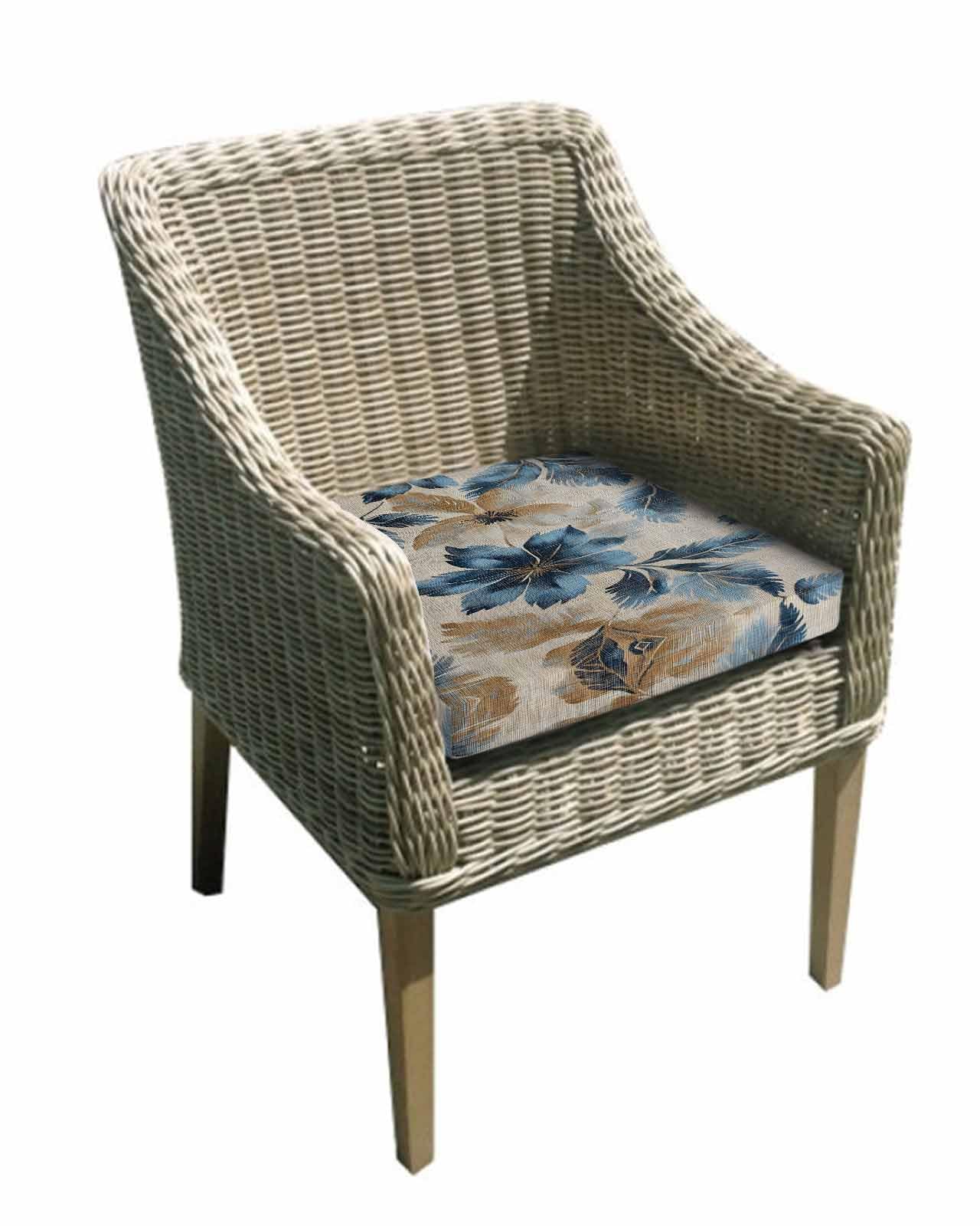 2 Pack Blue Brown Botanical Waterproof Cushion Covers with Ties, Outdoor Patio Chaise Lounge Chair Seat Cushion Slip Covers Replacement(Only Cover) Elegant Summer Flowers Vintage 24