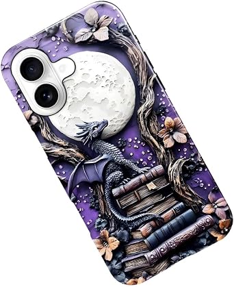Case for iPhone 17,Purple Dragon Book Moon Flower Phone Case Military-Grade Drop Protection Cover for Women Girl - Glossy
