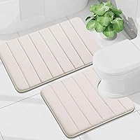 Vista 50 de Buganda Juego de 2 tapetes de baño de espuma viscoelástica y tapete para inodoro en forma de U, lavable a máquina, suave, antideslizante, Negro