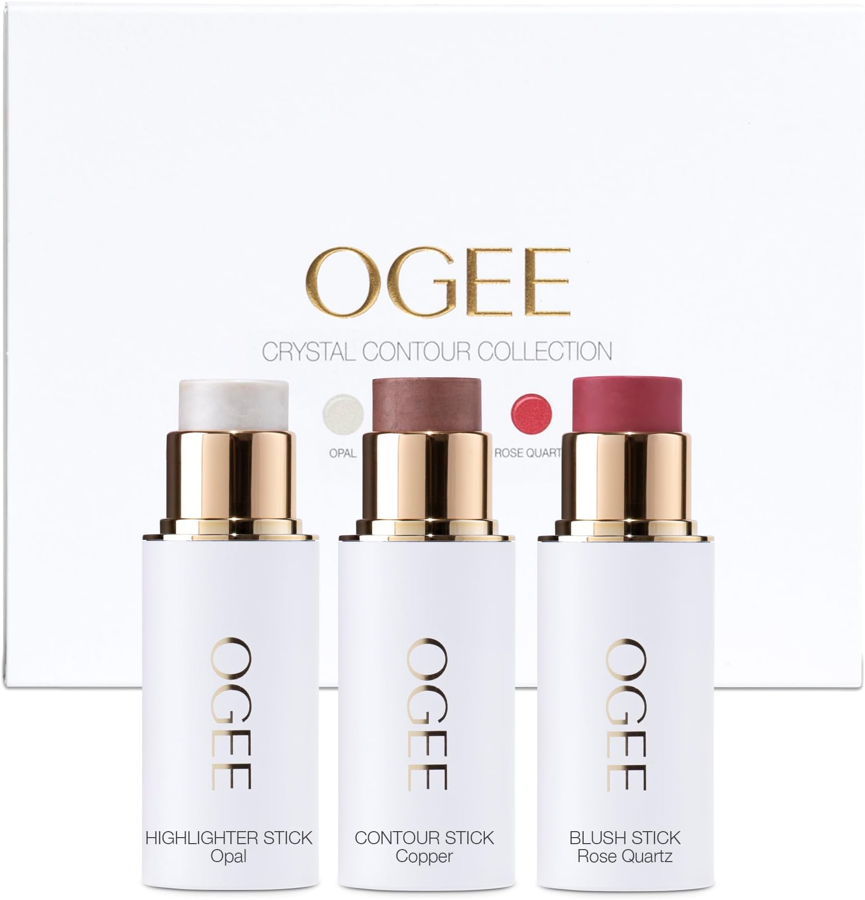 Face Stick Crystal Collection Trio - Contour Stick Makeup Collection - Certified Organic Contour Palette - Includes Bronzer Stick, Blush Stick & Highlighter Stick