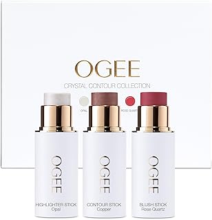 Ogee Face Stick Crystal Collection Trio - Colección de maquillaje Contour Stick - Paleta de contorno orgánica certificada - Incluye barra bronceadora, barra de rubor y barra iluminadora