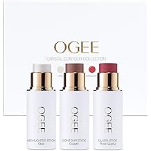 Ogee Face Stick Crystal Collection Trio - Contour Stick Makeup Collection - Certified Organic Contour Palette - Includes Bronzer Stick, Blush Stick &amp; Highlighter Stick