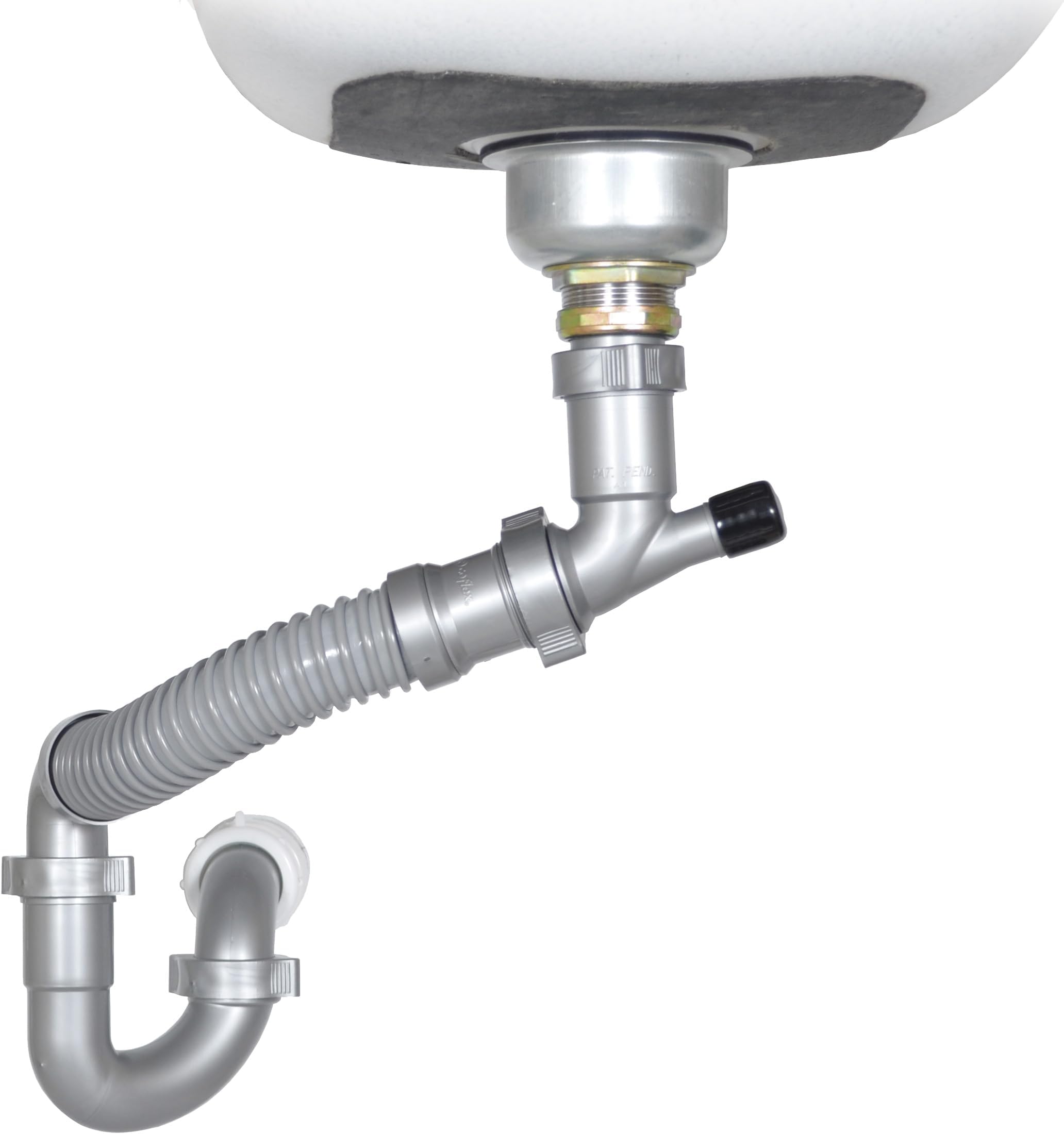 Snappy Trap Single Kitchen Sink Drain Kit, 1-1/2" with Flexible P-Trap, All-in-One Drain Kit for Single Bowl Kitchen Sinks, Universal Compatibility, No-Tool Easy Installation (DK-100 Silver)