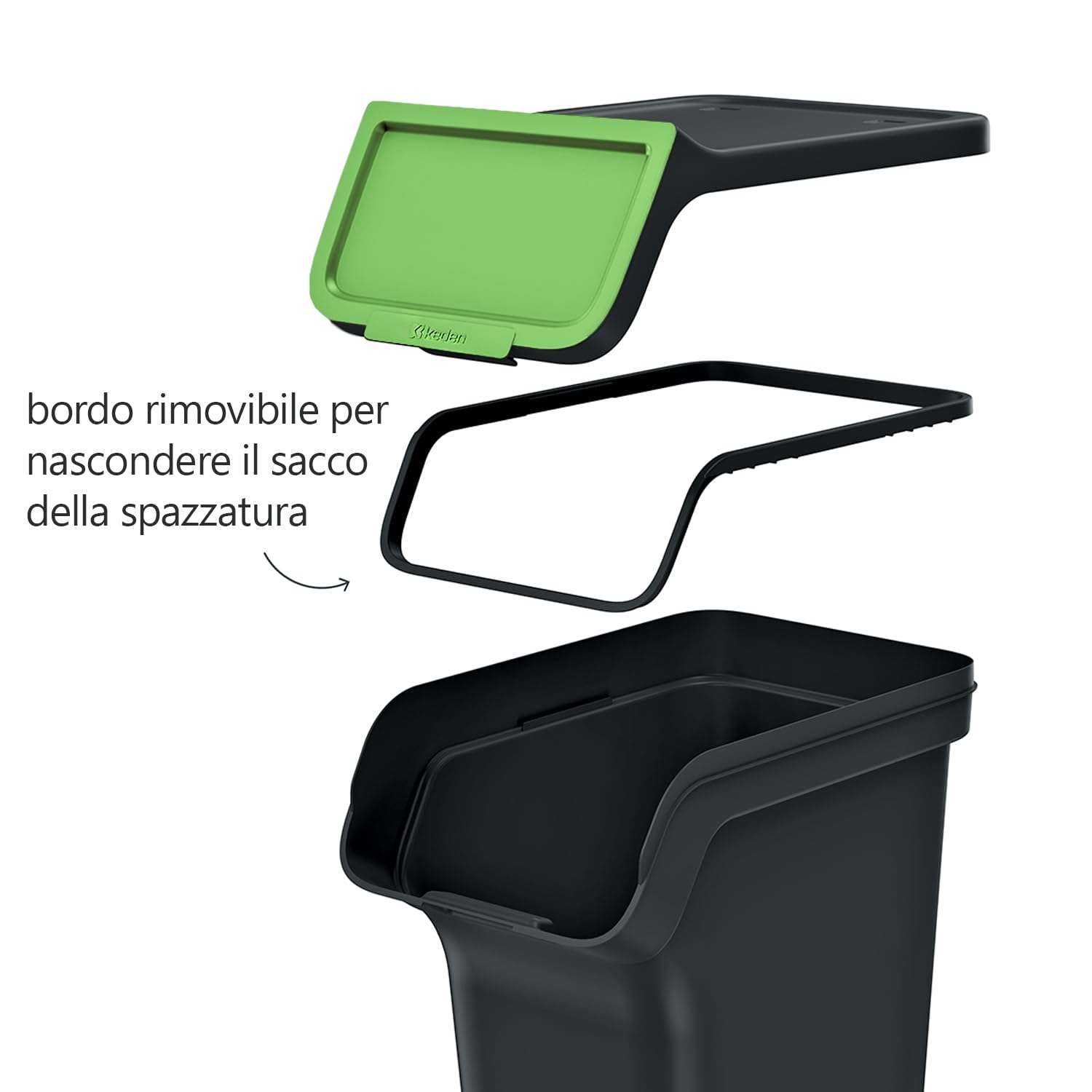 Set di 4 Bidoni Cestini Pattumiere StackBox | Neri | Impilabili | Raccolta Differenziata Riciclaggio | in Plastica | 100 Litri (4x25L) | per Casa Interni
