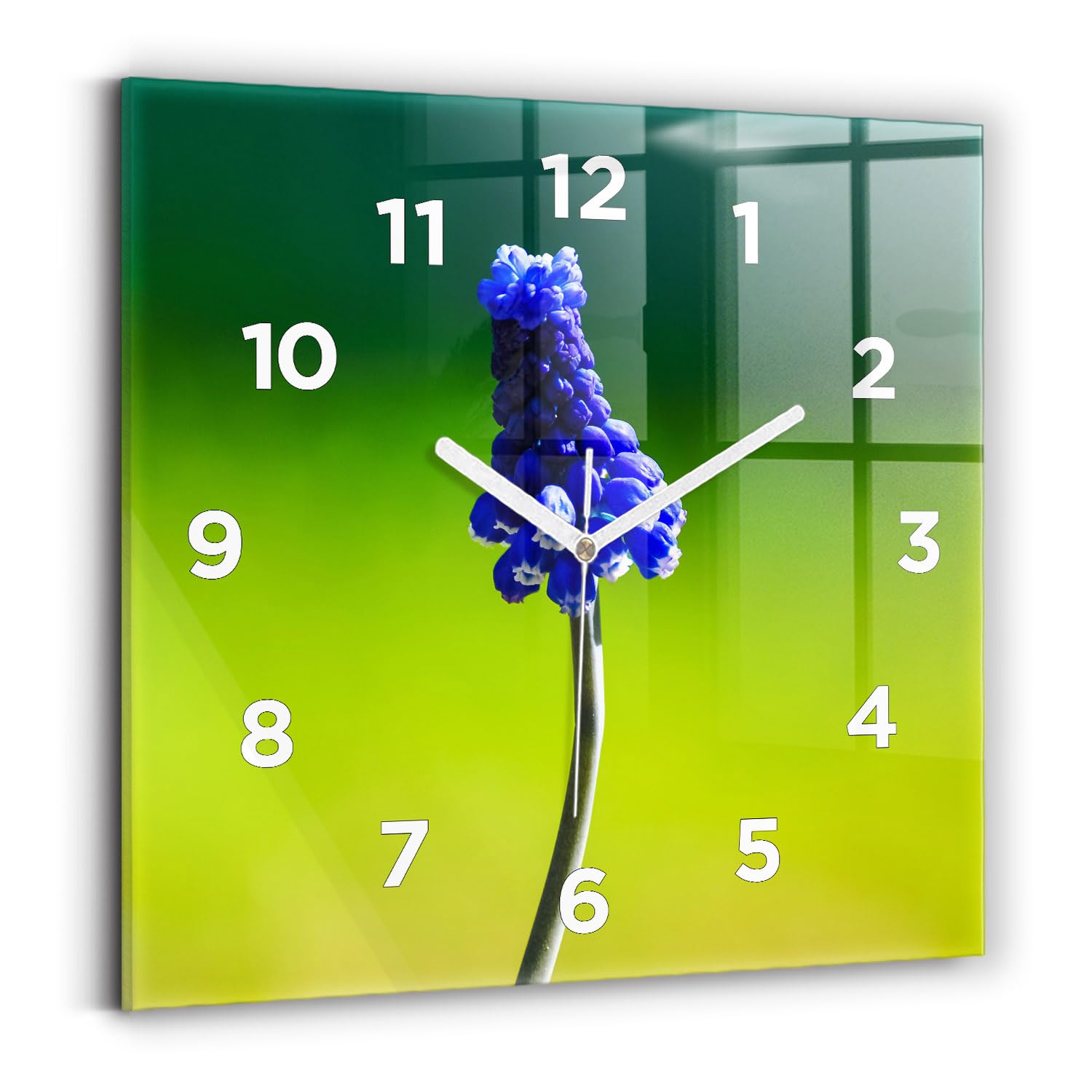 Horloge carrée Wallfluent 30x30 cm à mécanisme silencieux avec motif de fleurs bleues
