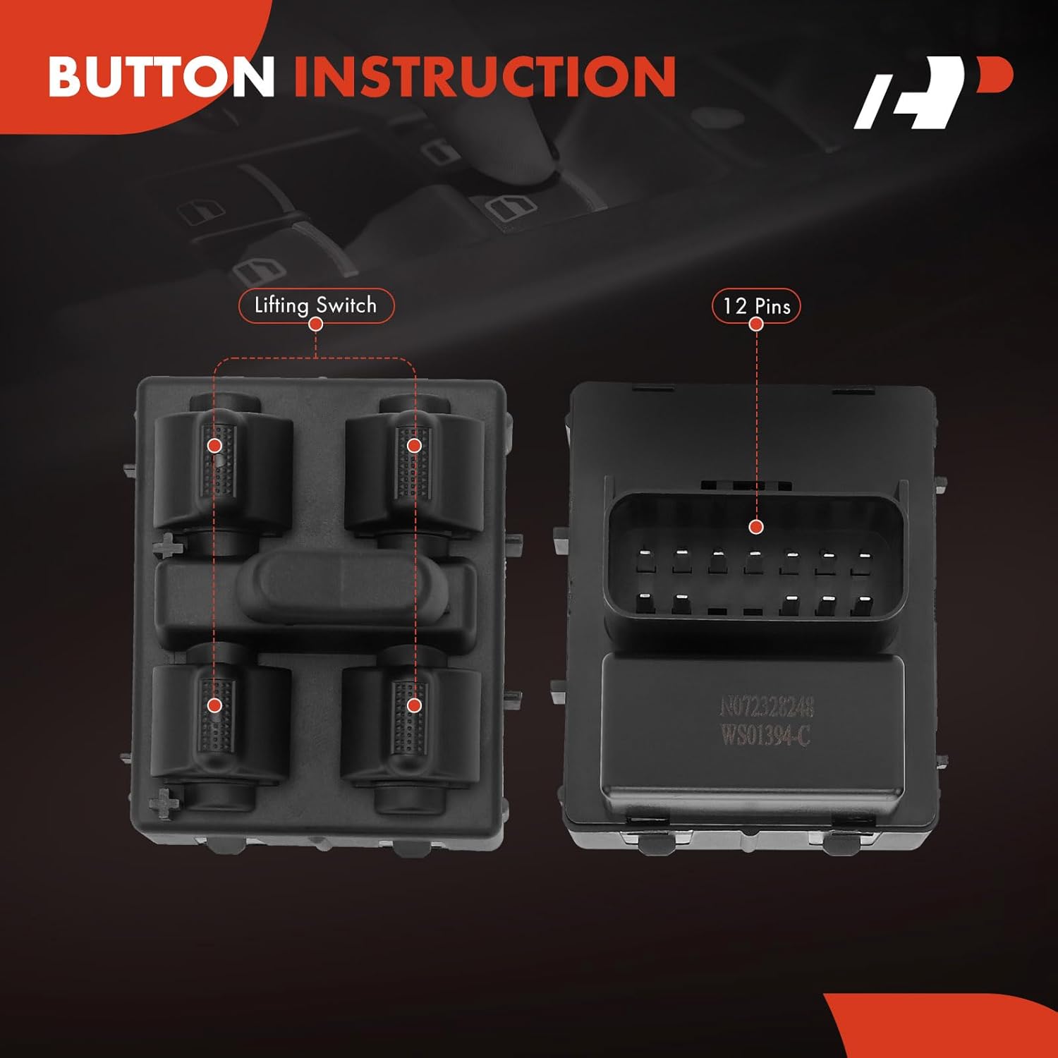 A-Premium Power Window Switch Compatible with Chrysler PT Cruiser 2006 2007 2008 2009 2010, Front Driver or Passenger Side, Replace# 4602698AA