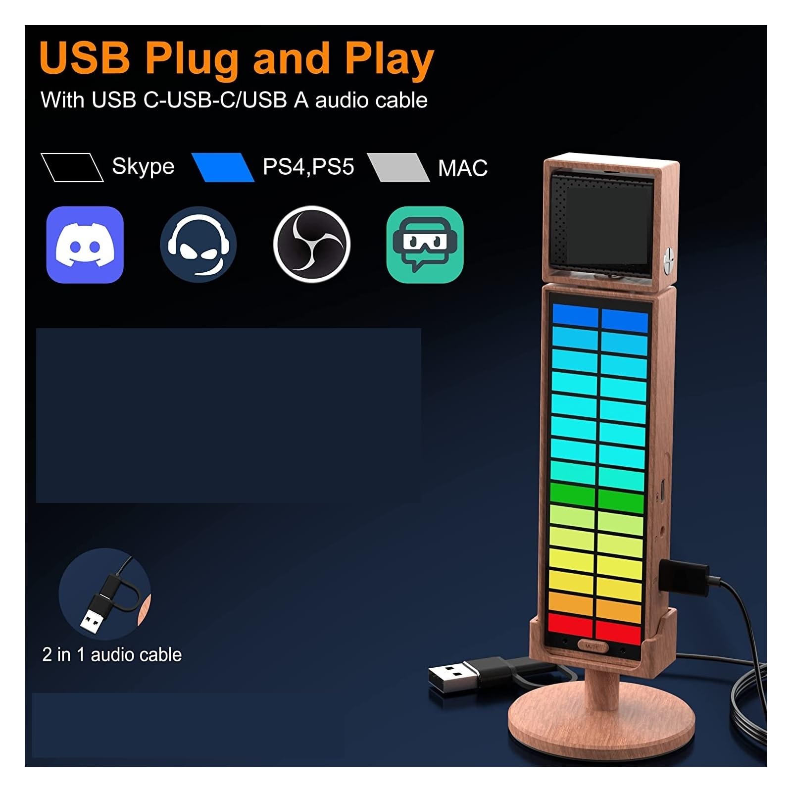 Sprzęt do podcastów, RGB Umic mikrofon pojemnościowy kardioidalny USB do smartfona PC Laptop(USB RGB MIC)