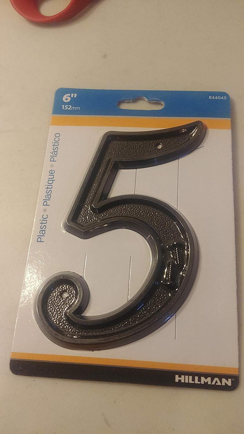 Hillman 844045 Nail On Character Number 5 Five Sign with Predrilled Mounting Holes Includes Hardware, Black Plastic, 6 Inches 1-Sign