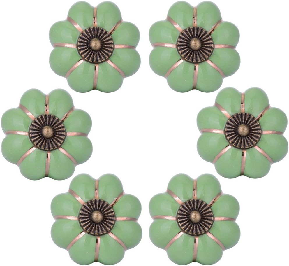 Wolfteeth Decorative Knobs for Cabinets and Drawers, 1-1/2 inch Kitchen Cabinet Knobs, Pumpkin Cabinet Knobs, Drawer Knobs, Ceramic Knobs, Knobs for Dresser Drawers, Green Dresser Knobs 6pcs