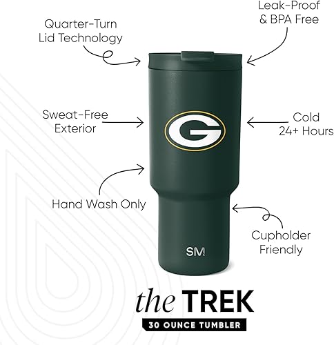 Miniatura 22 de Simple Modern, Colección Trek - Vaso térmico de acero inoxidable de 30 oz con tapa abatible y pajillas con licencia oficial de la NFL, regalos