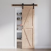 Vista 20 de FREDBECK Puerta corredera de granero de 34 x 84 pulgadas con kit de herramientas de 6 pies incluido, panel de abeto macizo en forma de K, necesita