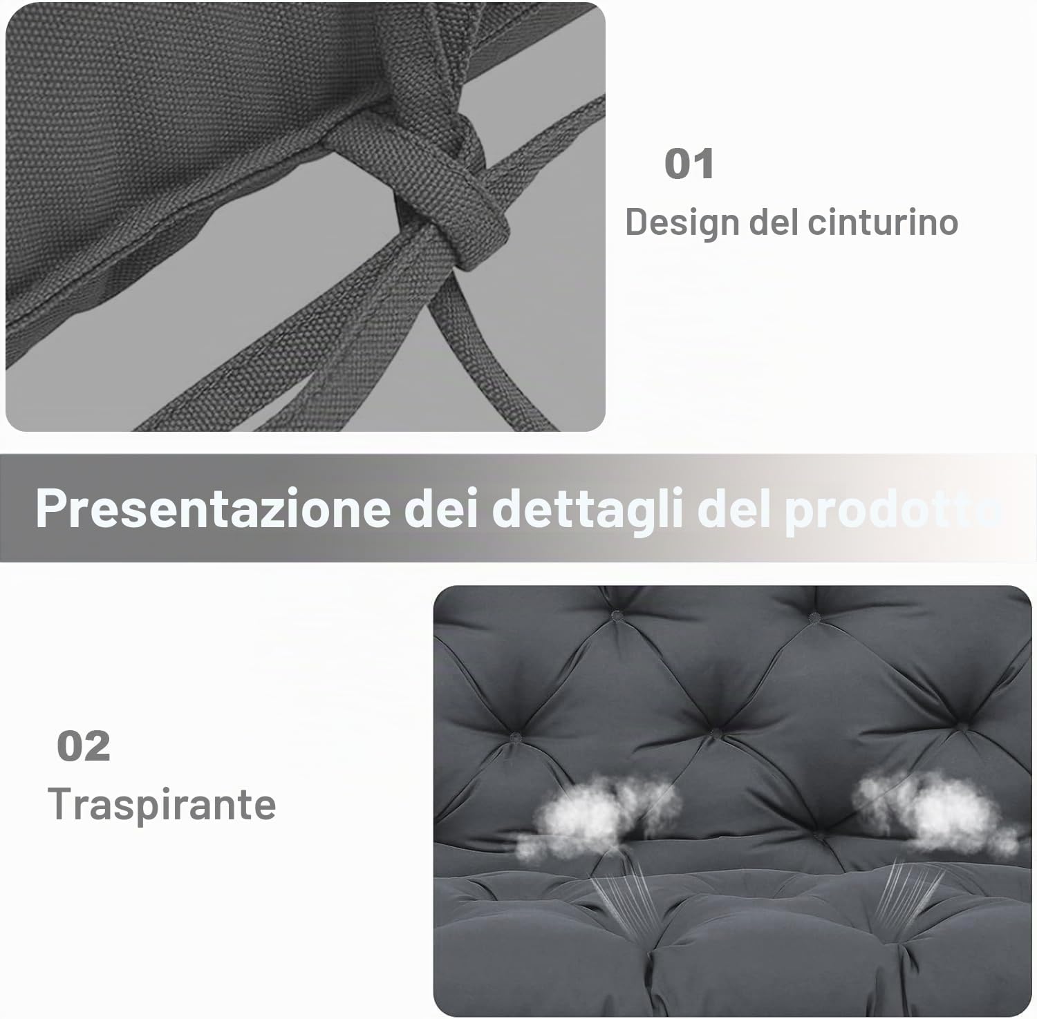 Cuscini per Dondolo a 2/3/4 Posti Impermeabili, Cuscino per Panca da Giardino Con Schienale e Lacci, Cuscino per Sedia a Dondolo Cuscino di Ricambio per Dondolo da Giardino,Dark grey,150x100x10cm