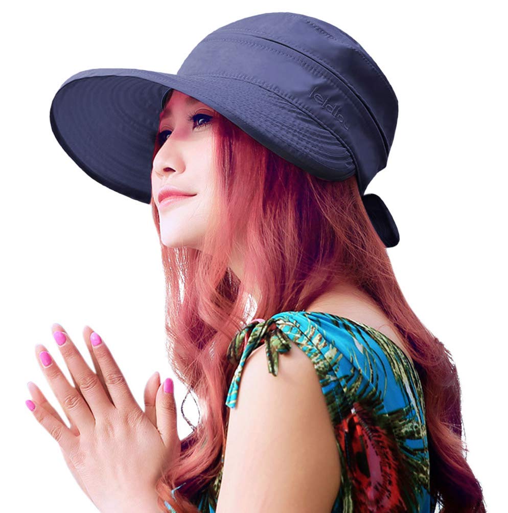 HINDAWI Sun Hats for Women with UV Protection Sun Hat Wide Brim Visor Summer Beach Outdoor Foldable Womens Caps Navy