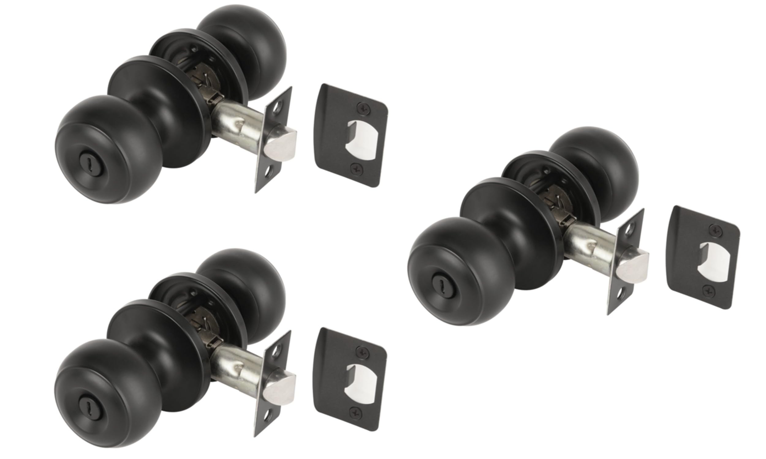 Hunta Black Matt Handlezone® 3 Sets Riva Privacy Knobset, Keyless Lock With Emergency Release, Adjustable 60-70Mm Latch, For Bathroom/Bedroom –
