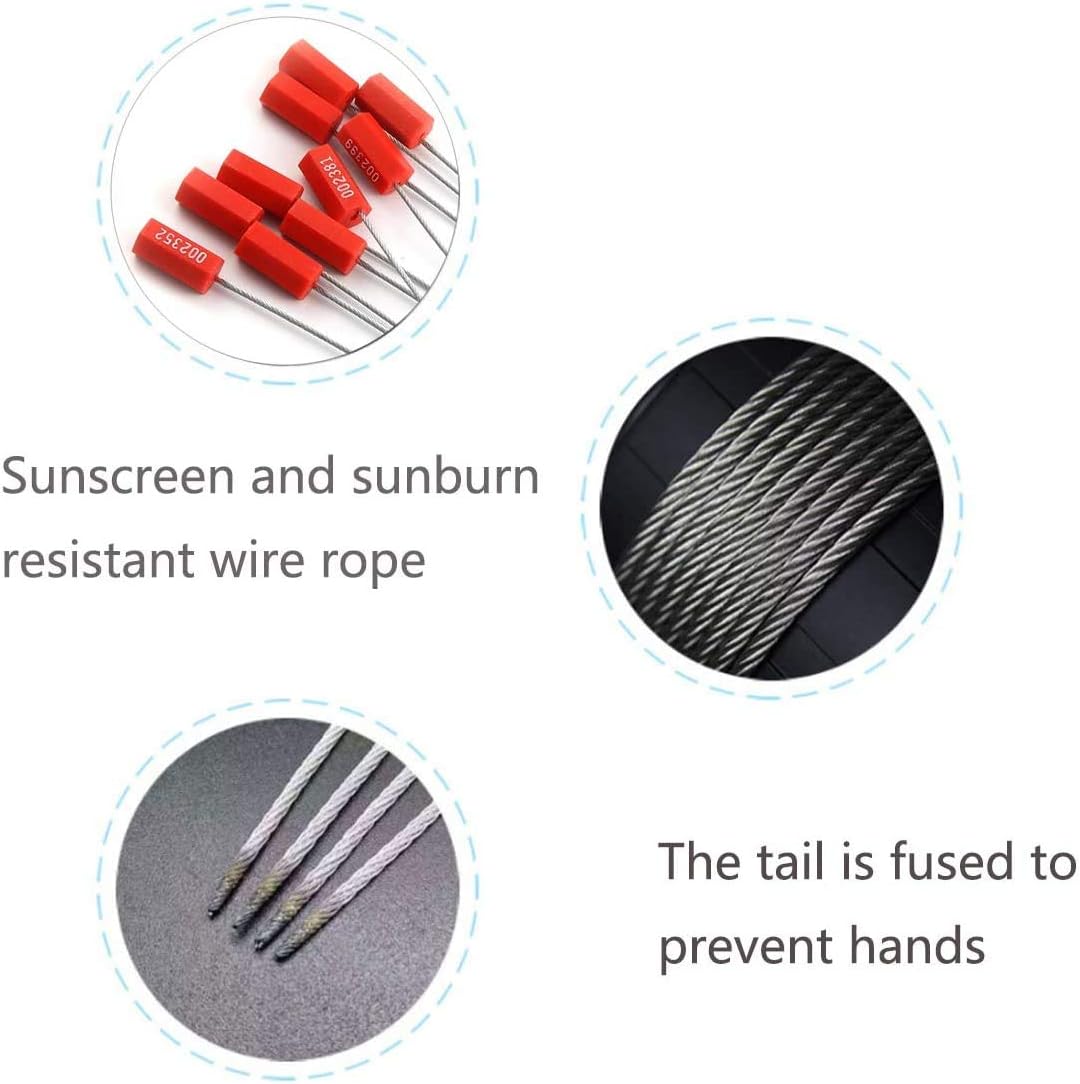 50 Numbered Steel Cable Security Seals - Metal Wire Tamper Seals, Pull Tight Cable Tie for Containers (Red)
