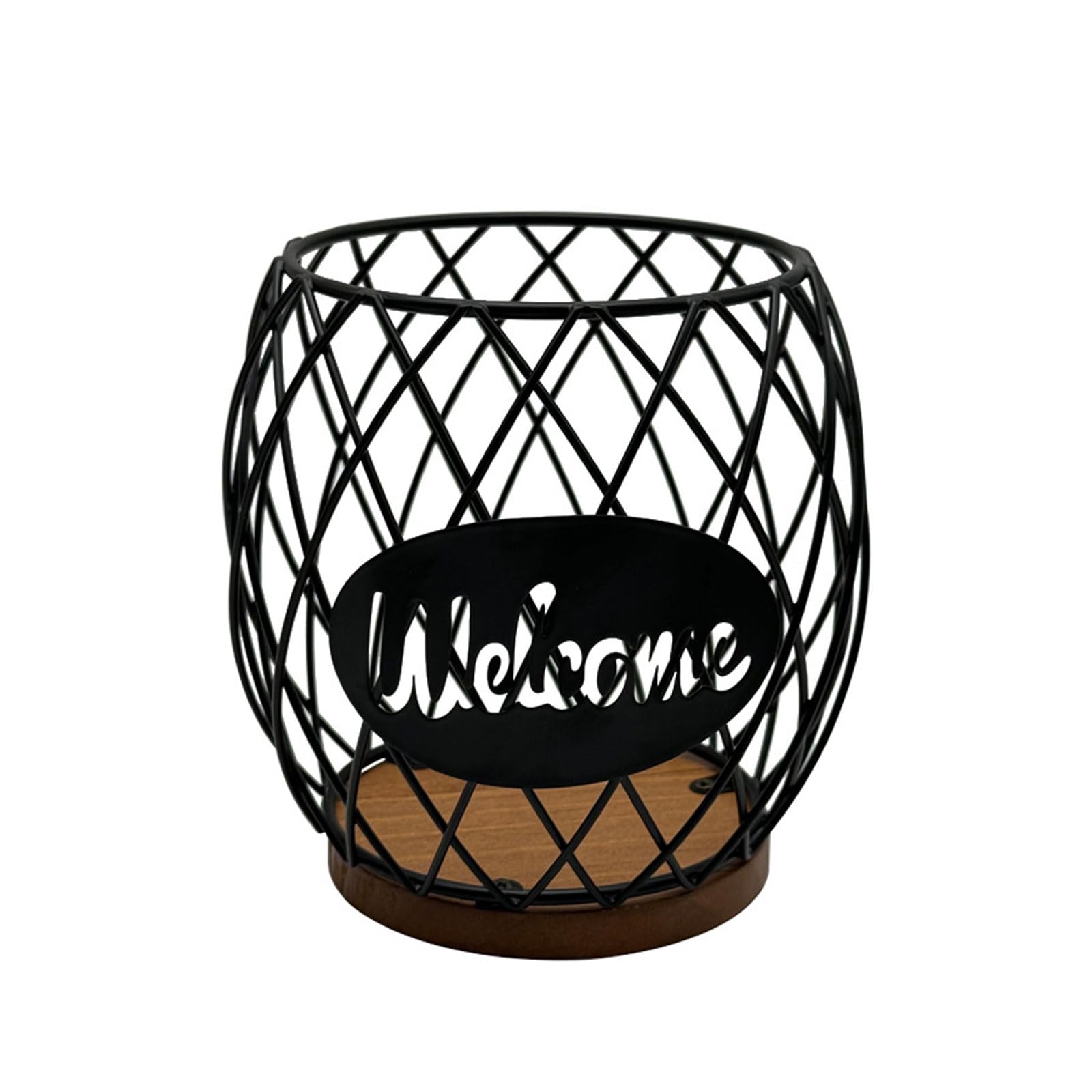 HENYGEN Contemporary Geometric Metal Fruit Basket with Wood Stand for Living Room or Cafe Display Kitchen Living Room Storage Basket