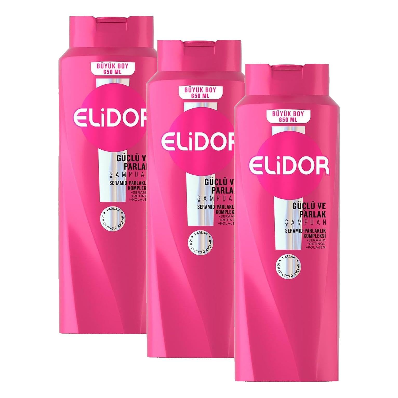 Elidor Saç Bakım Şampuanı, Güçlü ve Parlak, 650 ml (3 paketi)