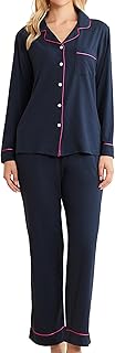 Damen Pyjama Set Weich Lounge Schlafanzug Set Langarm mit Taschen Knopfleiste Homewear 2-teilig
