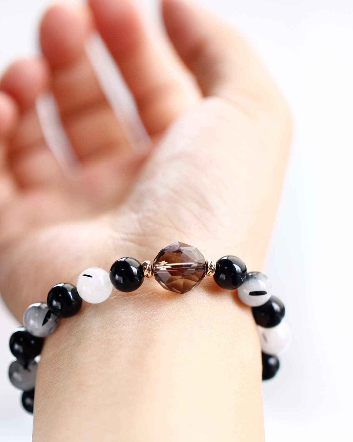 Jewever Triple Protection Bracelets Healing Energy Crystals Stones wealth bracelet for Women(Black Rutilated Quartz/Smoky Quartz/Obsidian 8mm) - Image 6