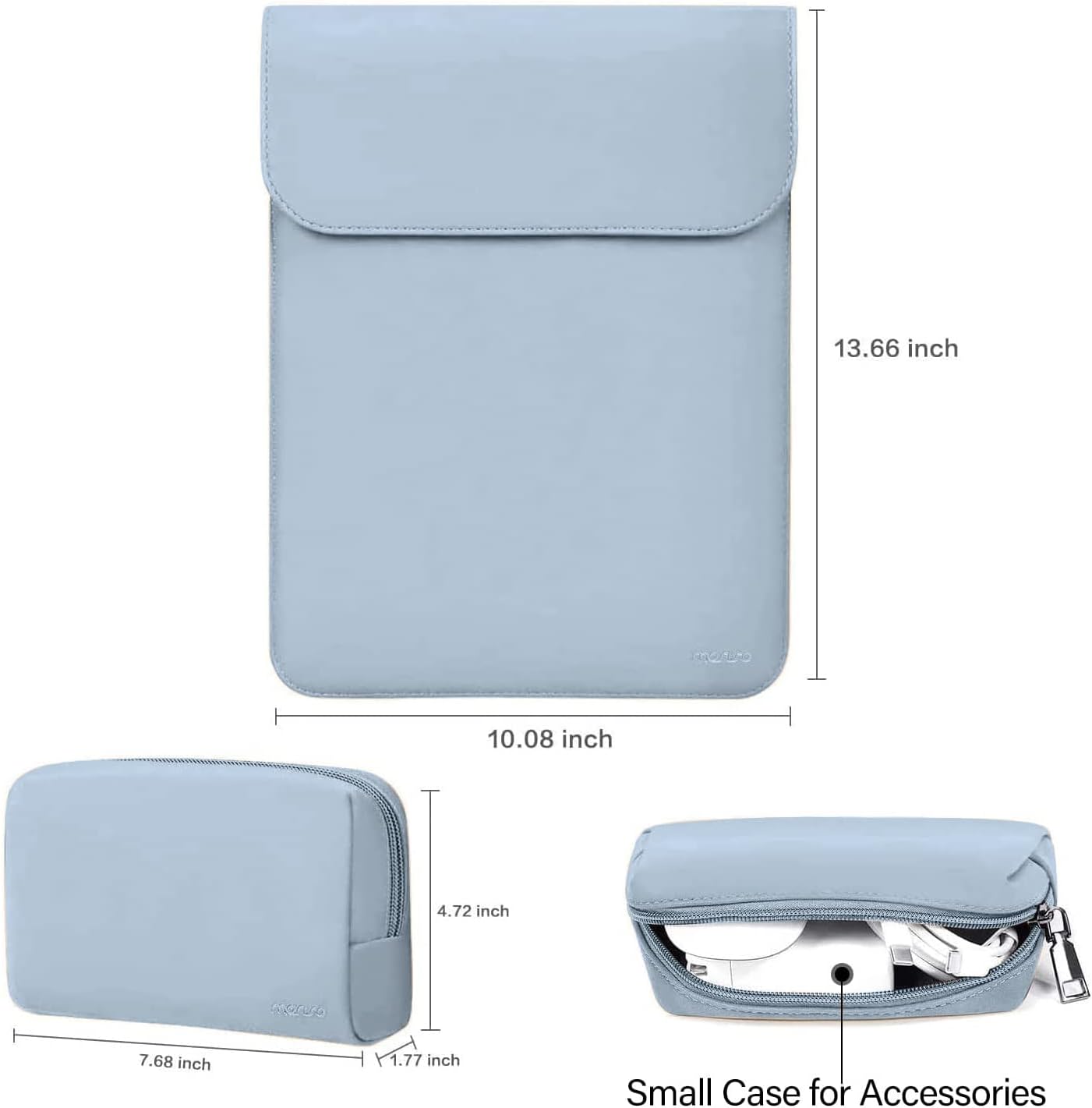 MOSISO Faux Suede Leather Laptop Sleeve with Small Bag&Compatible with MacBook Air 13.6 inch Case 2022 2023 A2681 M2, Plastic Hard Case&Keyboard Skin&Screen Protector&Type C Adapter 2 Pack, Baby Blue