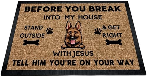Vista 10 de Tapete de puerta con texto en inglés "Before You Break Into My House", bonito felpudo de perro pastor alemán con Juses, tapete de goma